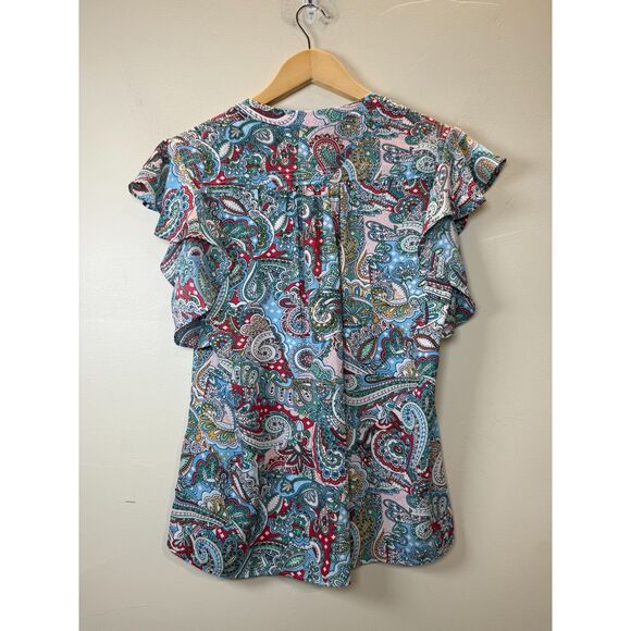 T-Tahari Flutter Sleeve Blouse Shirt Women's Size Small Royal Paisley Print - Picture 9 of 9